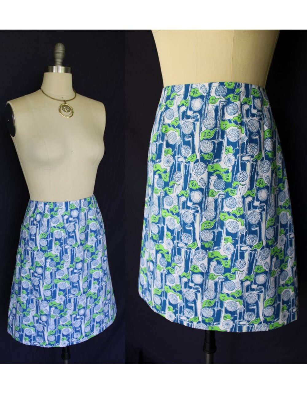 The Lilly Pulitzer vintage golf ball dress skirt flagstick pin blue green a-line